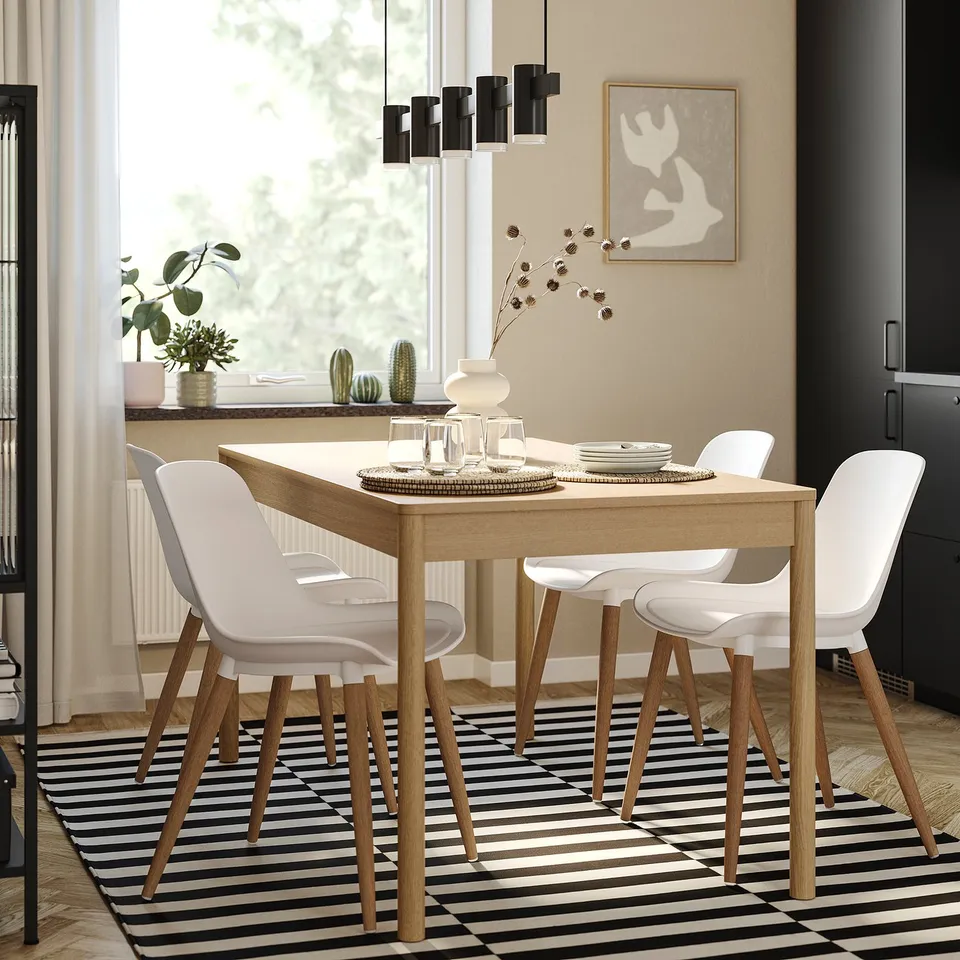 TONSTAD / GRÖNSTA Table and 4 chairs, oak veneer white, 150x80 cm