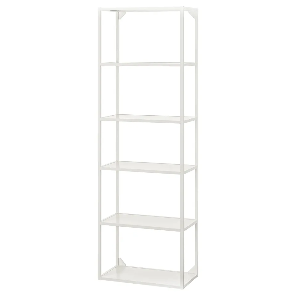 ENHET white metal shelf: 5 open sections, rectangular shape, sleek and minimalist design.