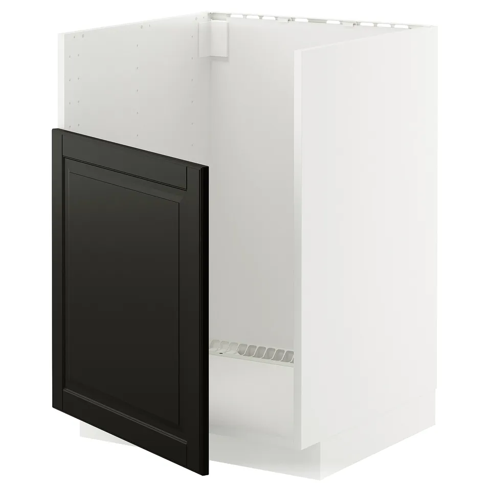 Black METOD kitchen cabinet, modern design with bevelled edges.