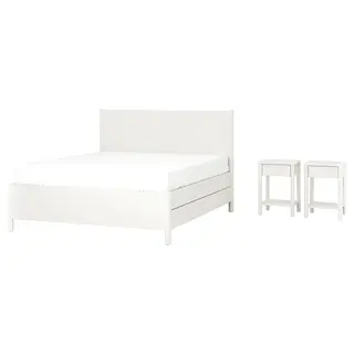 TONSTAD bedroom furniture, set of 3, incl bed storage/off-white, 180x200 cm