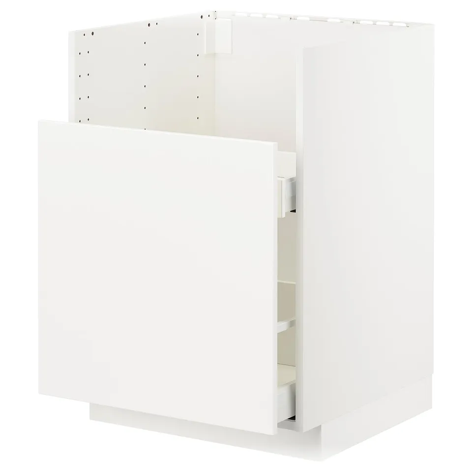 A white METOD kitchen cabinet with a modern design. It a drawer and is part of the kitchen storage system.