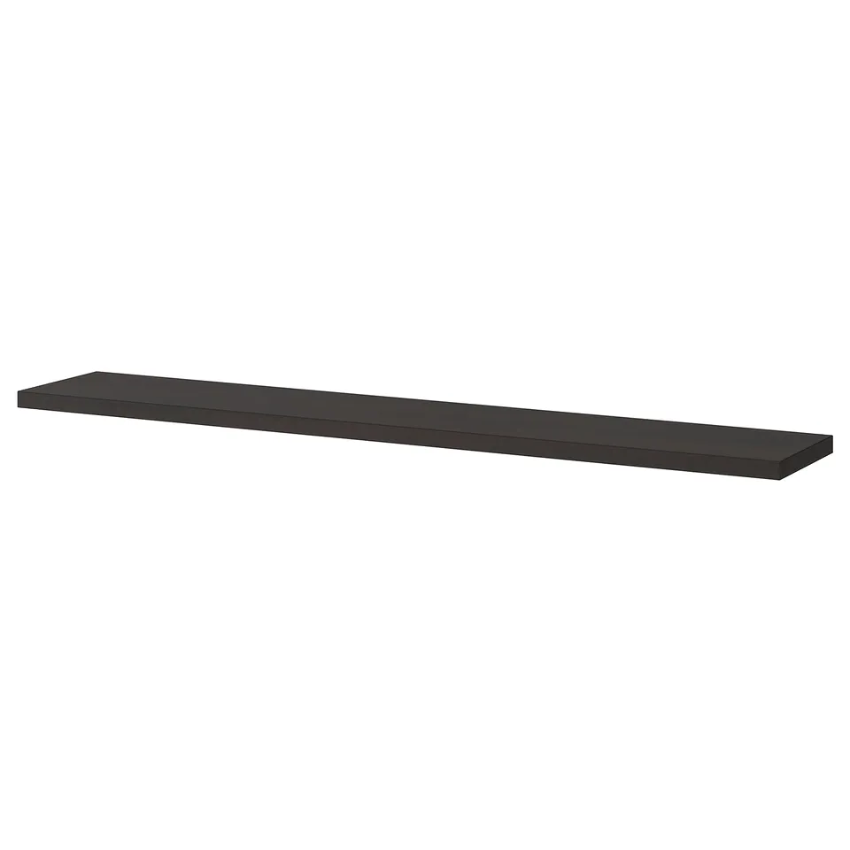 Black BERGSHULT shelf, smooth & bevelled edges, wall-mounted.