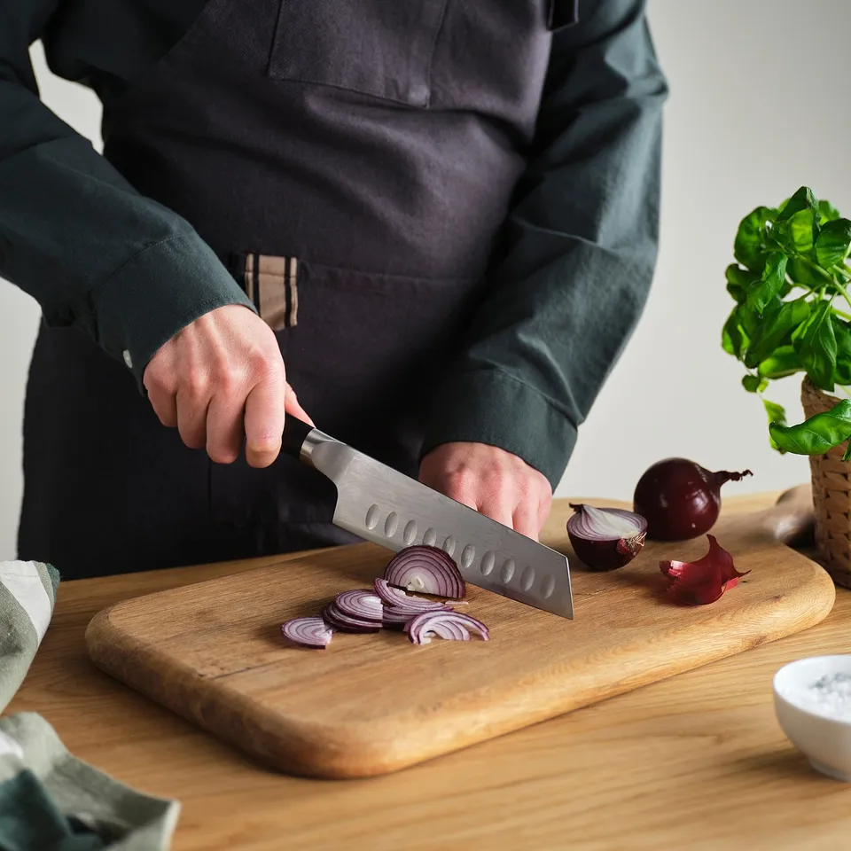 FJÄLLRÖDING Santoku knife, damascus steel/black, 16 cm