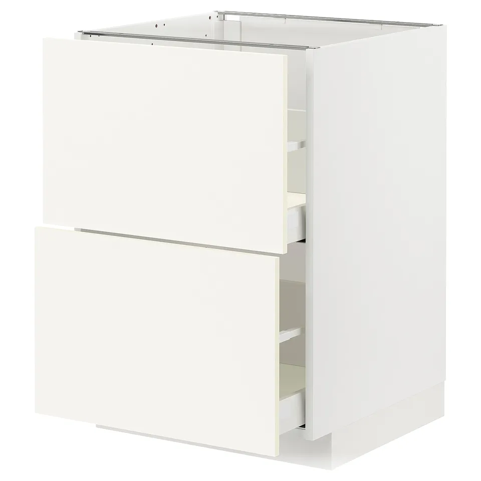 White METOD kitchen cabinet, rectangular shape with two drawers.