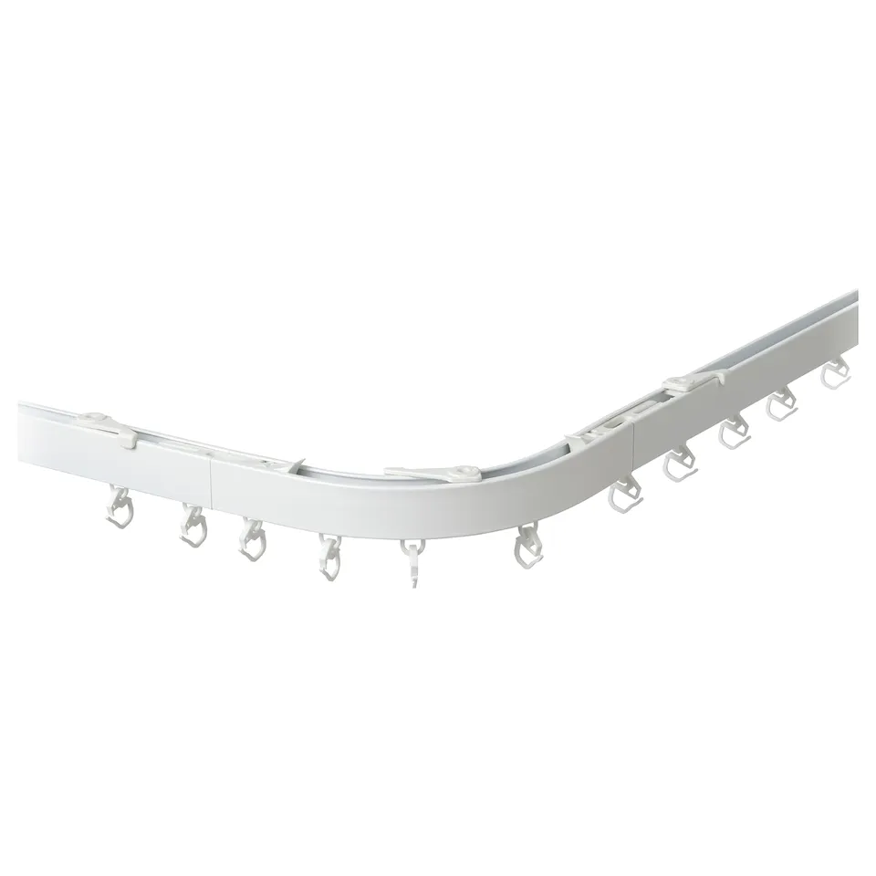 VIDGA silver curved curtain rail, minimalist design, detachable hooks, easy assembly.
