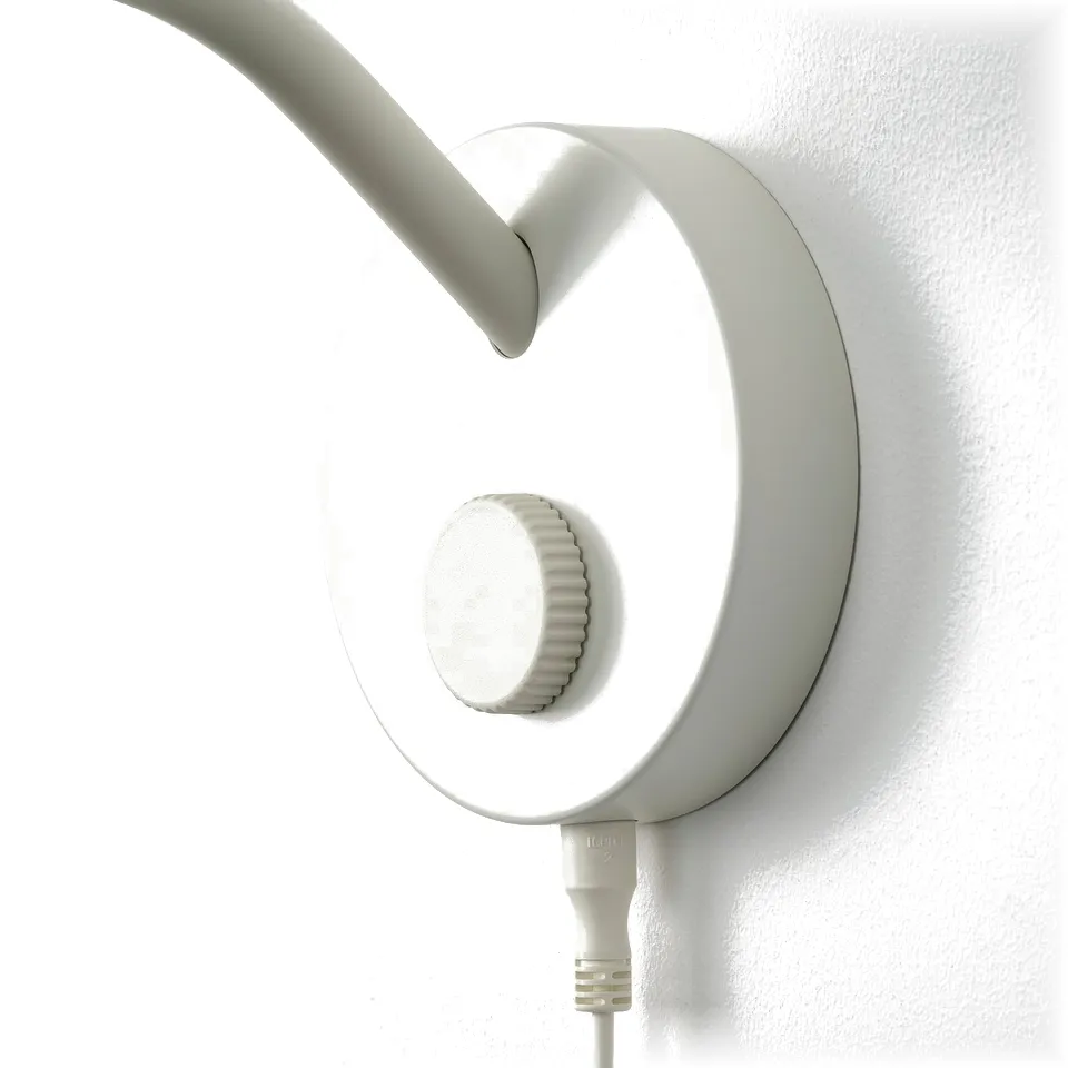 Wall-mounted modern light fixture with sleek design and adjustable arm. Off-white colour.