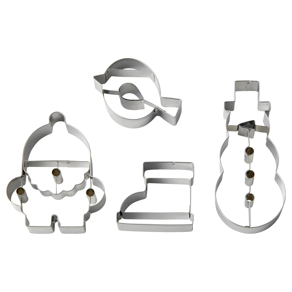 VINTERFINT: silver santa, snowman, bird, boot cookie cutters.