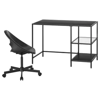 VITTSJÖ / ELDBERGET desk and chair, black-brown/dark grey black, 110x60 cm