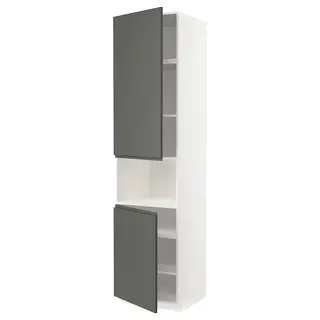 METOD high cab f micro w 2 doors/shelves, white/Voxtorp dark grey, 60x60x240 cm