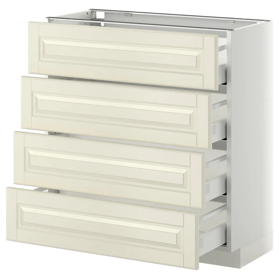 A METOD kitchen cabinet in off-white with four drawers, each featuring bevelled edges and smooth, full-extension slides.