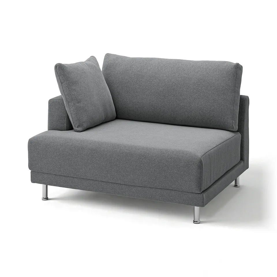 Grey UPPÅKRA sofa, modern design, comfy fabric, square cushions, chrome legs.