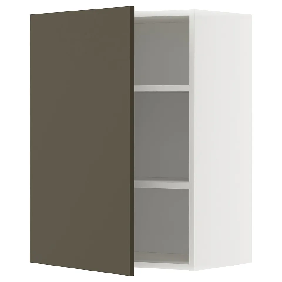 METOD wall cabinet, white with dark brown door, square shape, minimalist design.