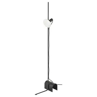 HÅRSLINGA / MOLNART floor lamp with light bulb, black/donut-shaped opal white