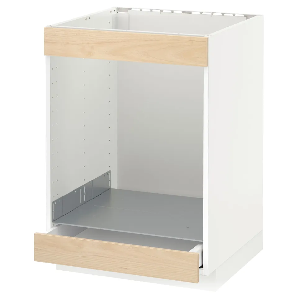 White METOD kitchen cabinet with light ash drawer, minimalist design.