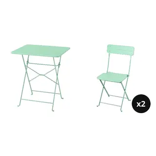 SUNDSÖ set: gateleg table + folding chair x2, light green outdoor, 65x65 cm