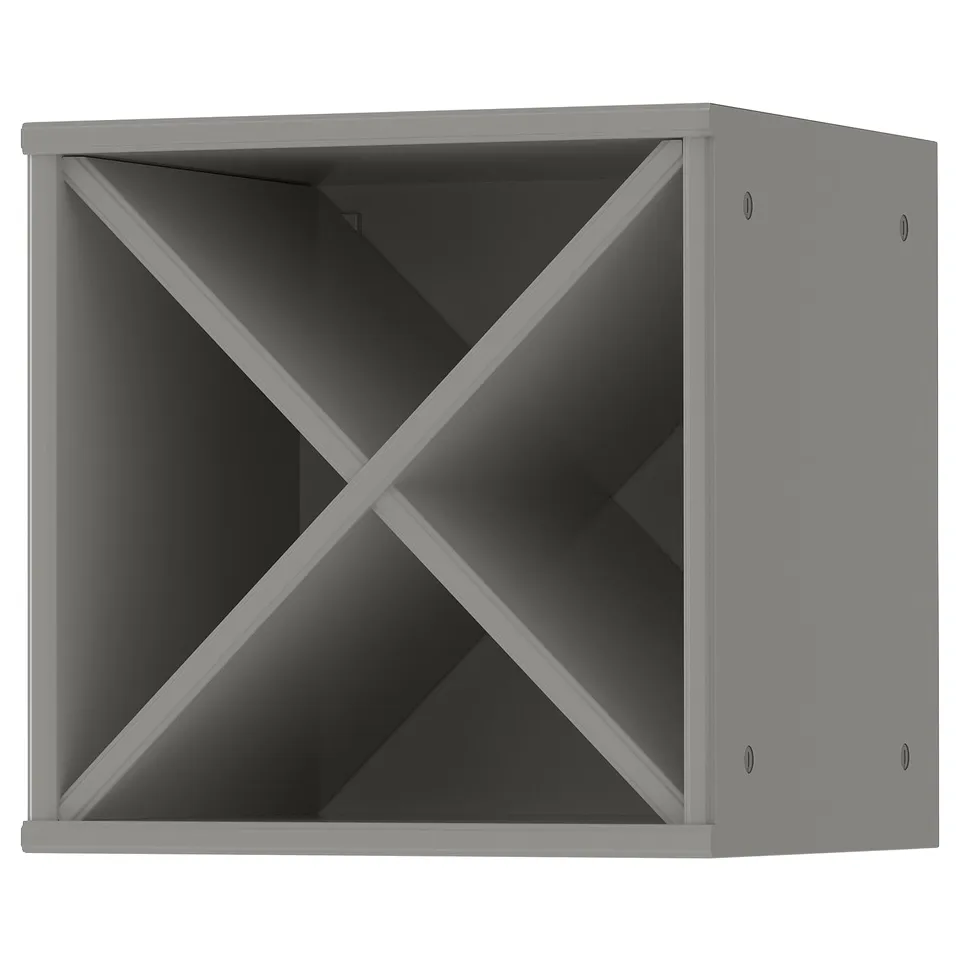 TORNVIKEN grey storage cube, open design, holds bottles, fiberboard.