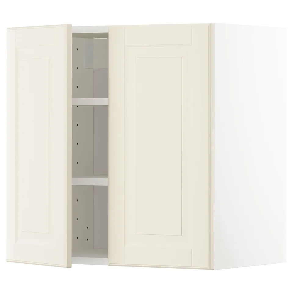 METOD off-white kitchen cabinet, shaker style, bevelled edges, sturdy frame, adjustable shelf.