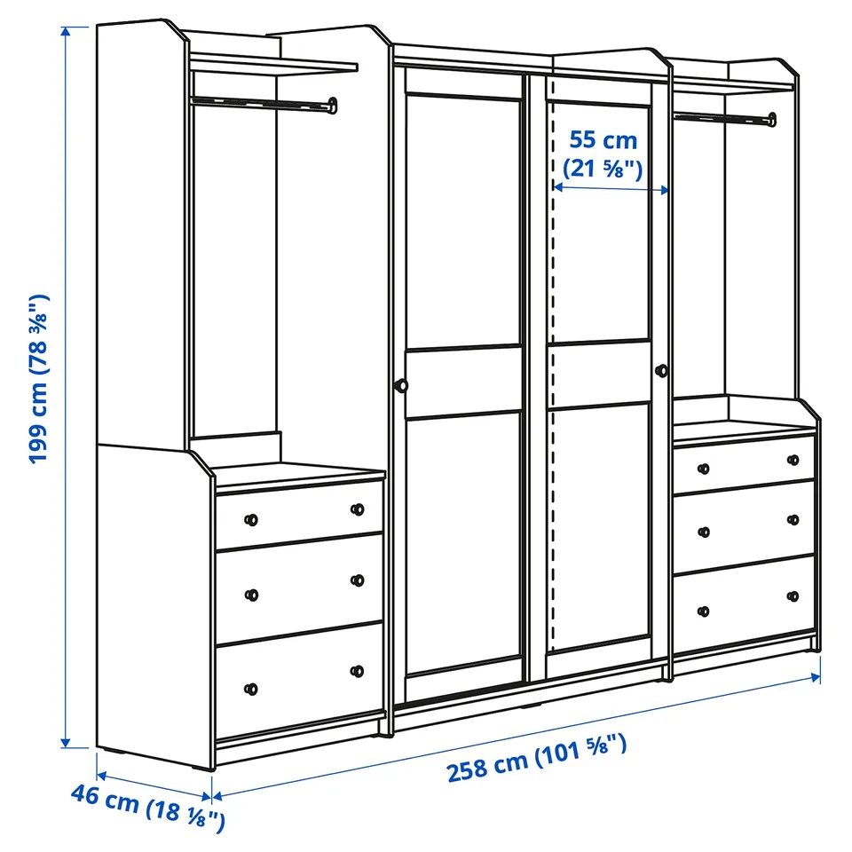 Illustration with measurements for the product: HAUGA.