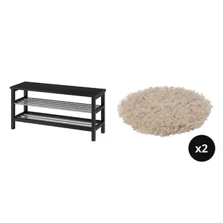 MADONNALILJA/TJUSIG set: bench with shoe storage + chair pad x2, black + beige, 108x34x50 cm