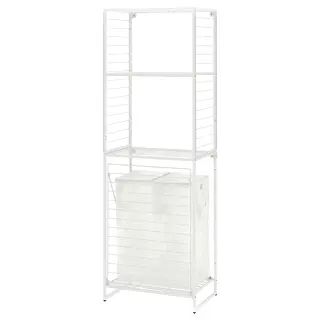 JOSTEIN shelving unit with bags+grid, in/outdoor wire/transparent white, 62x40/76x180 cm