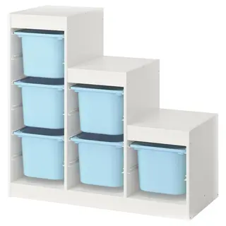 TROFAST storage combination with boxes, white/light blue, 99x44x95 cm