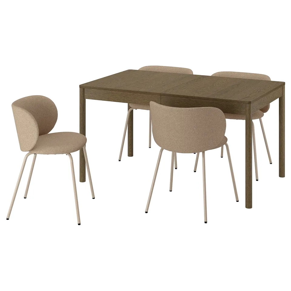 TONSTAD / KRYLBO Table and 4 chairs, brown stained oak veneer/Tonerud dark beige, 140/196x85 cm