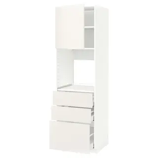 METOD / MAXIMERA high cab f oven w door/3 drawers, white/Veddinge white, 60x60x200 cm