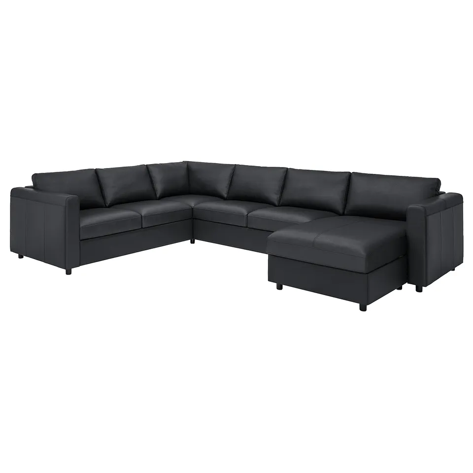 VIMLE sectional sofa, dark grey, leather & fabric, u-shape, modern design.