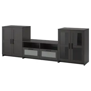 BRIMNES TV storage combination/glass doors, black, 276x41x95 cm