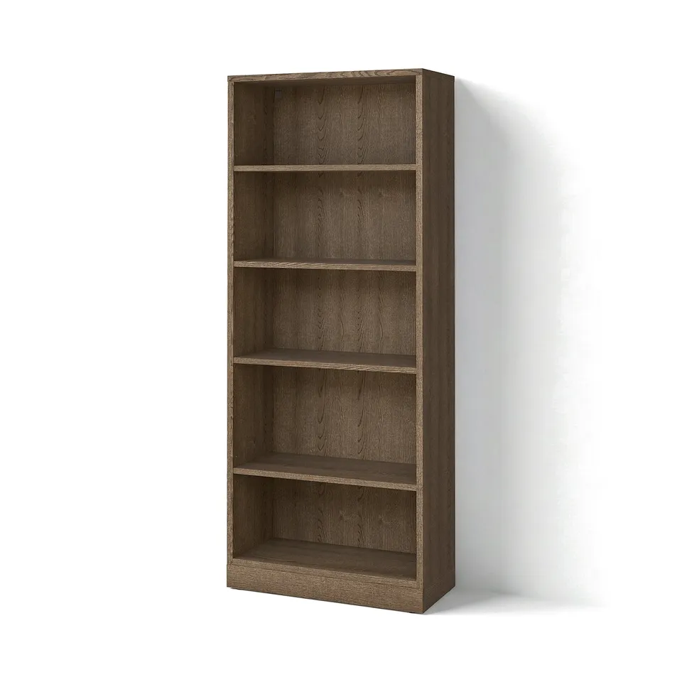 Dark brown oak veneer bookcase, 4 adjustable shelves, classic design.