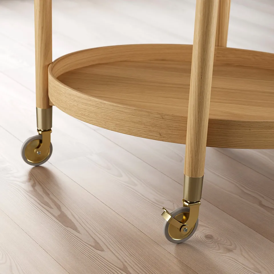 VALNÄS Trolley table with storage, oak veneer
