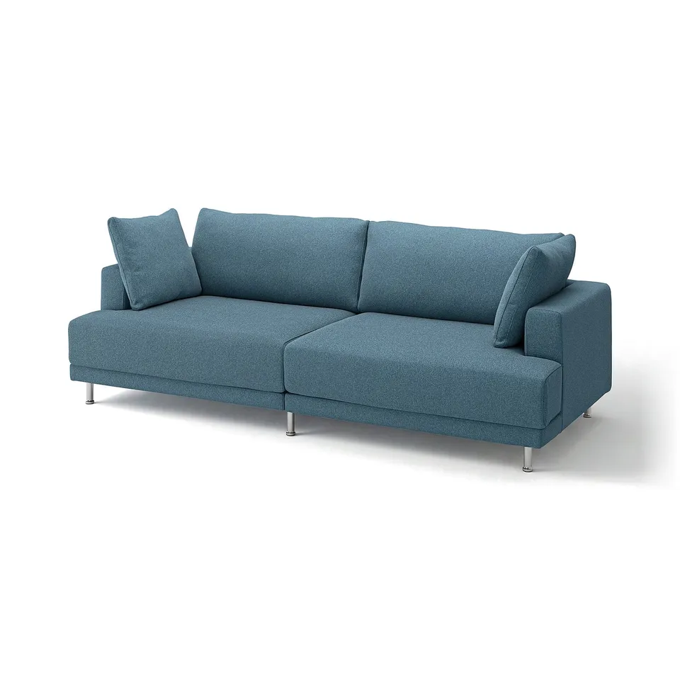 UPPÅKRA blue couch, modern & comfy, with supportive cushions & polished legs.