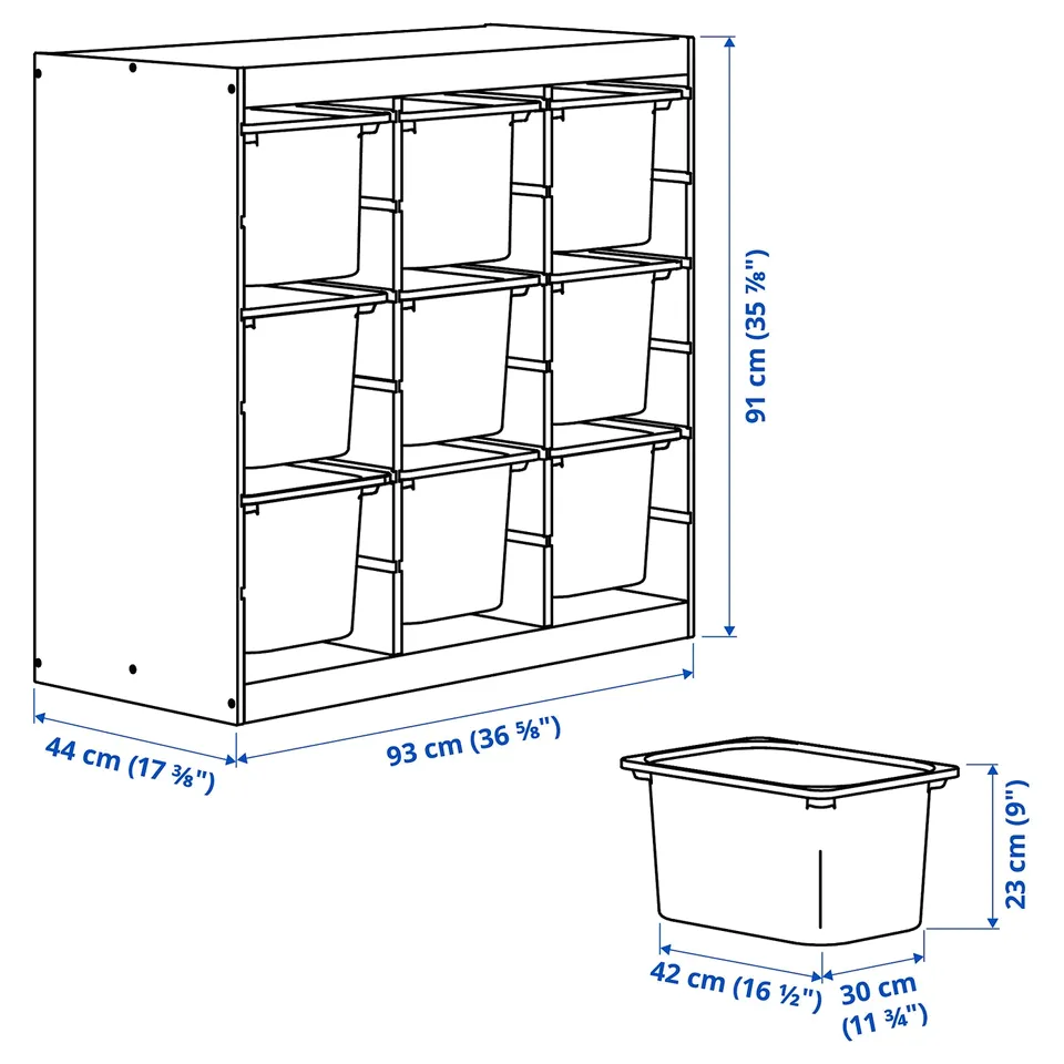 TROFAST Storage combination with boxes, room divider/light white stained pine grey, 93x44x91 cm