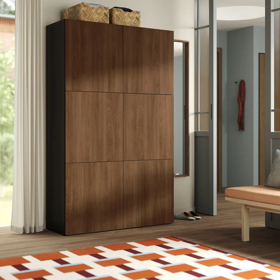 BESTÅ Storage combination with doors, black-brown Lappviken/brown walnut effect, 120x42x193 cm