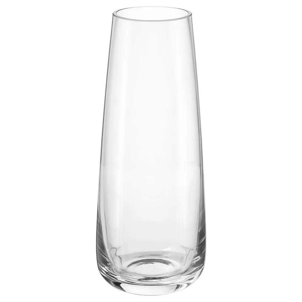 Beråkna: clear glass vase, tall, simple.