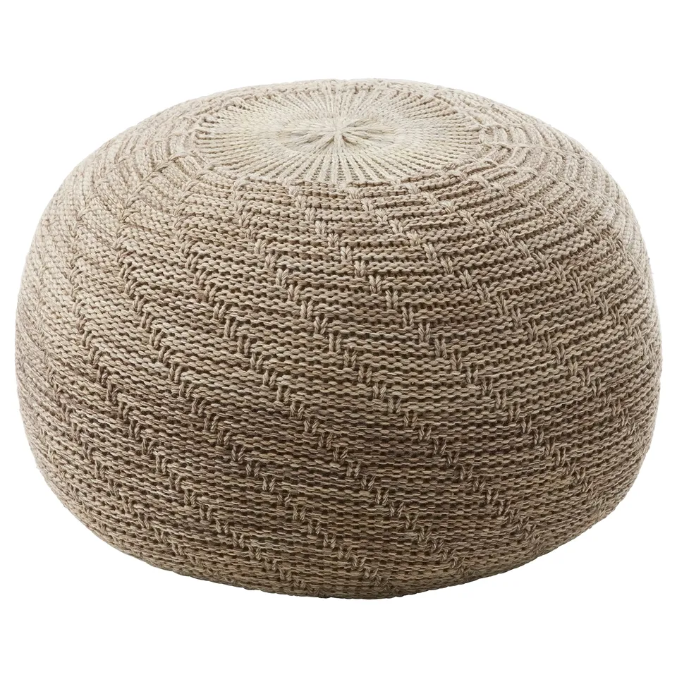 SANDARED ottoman, beige, knitted, round, extra seat/footstool.