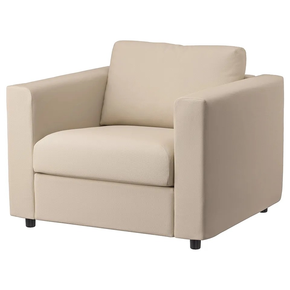 VIMLE armchair, beige, fabric, square shape, modern design.