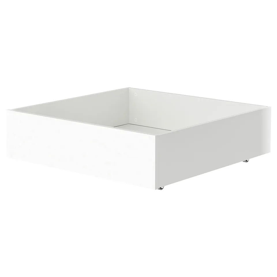 BRUKSVARA white under-bed storage box, rectangular, minimalist design with castors for easy access.
