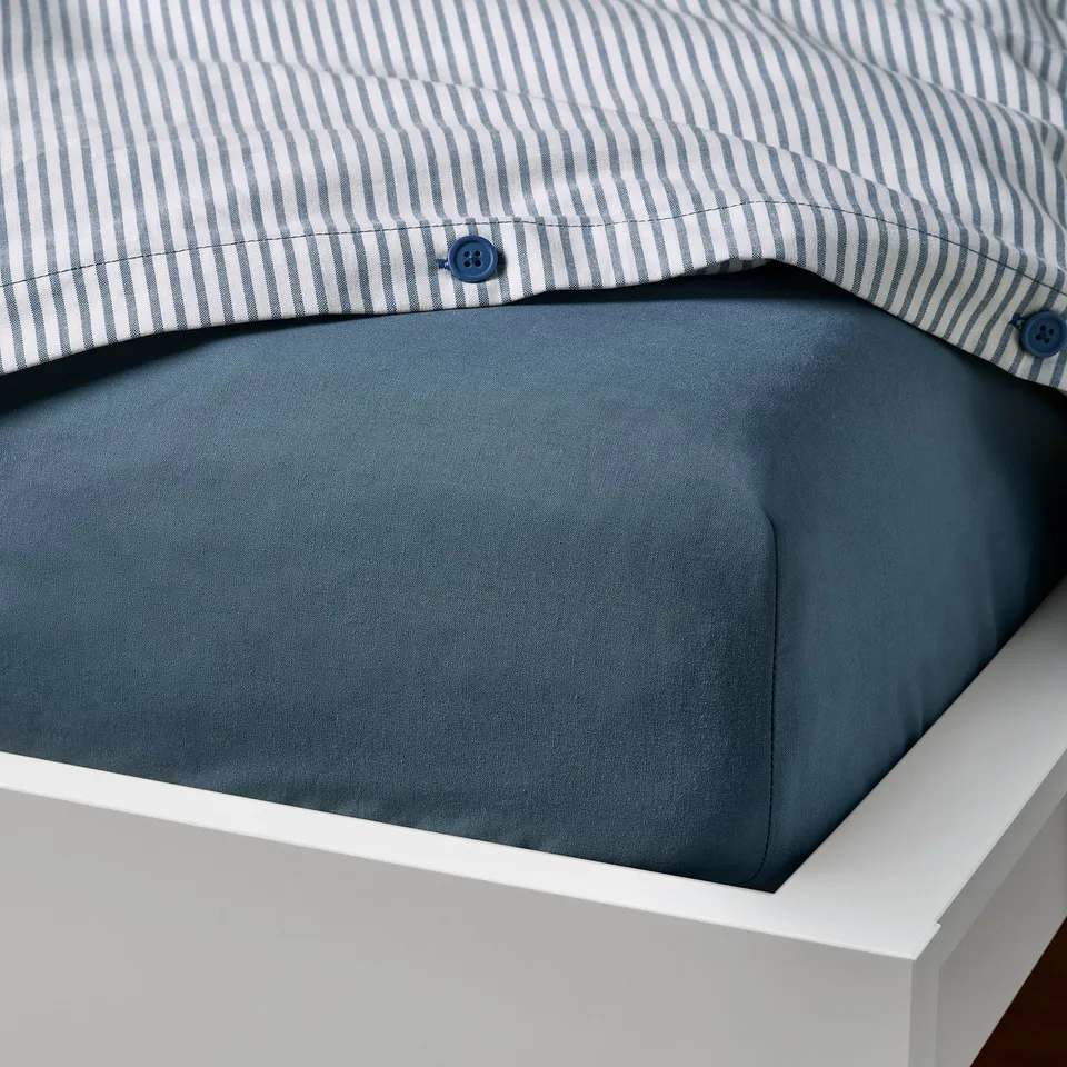 DVALA Fitted sheet, blue, 150x200 cm