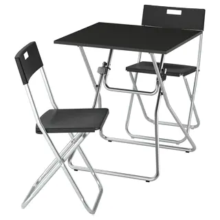 GUNDE / GUNDE table and 2 folding chairs, folding black/black, 67x67 cm