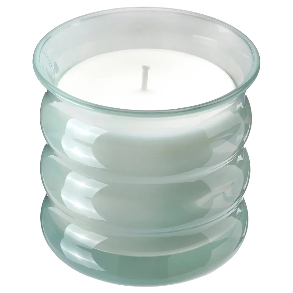 JUVELTRAST Scented candle in glass, Apple light green, 50 hr