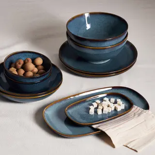 GLADELIG set: bowl x2 + bowl x2 + plate + plate + deep plate x2 + plate x2, blue, 14 cm