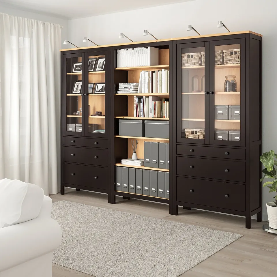 HEMNES storage set: black, wood, spacious, modern, fits well in large rooms.