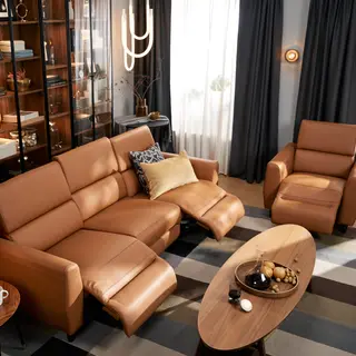 RULLERUM set: 3-seat sofa w 2 electric recliners, Grann/Bomstad golden-brown, Depth 94 x Height 98 x Width 259 cm