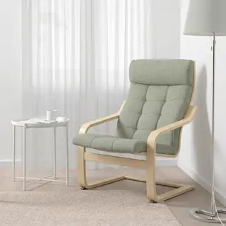 POÄNG/GLADOM Rocking-chair/Tray table, birch veneer/Gunnared light green + white, Width 68 x Depth 83 x Height 100 cm
