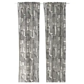 TEMPELFLY curtains, 1 pair, white/black/with heading tape, 145x250 cm