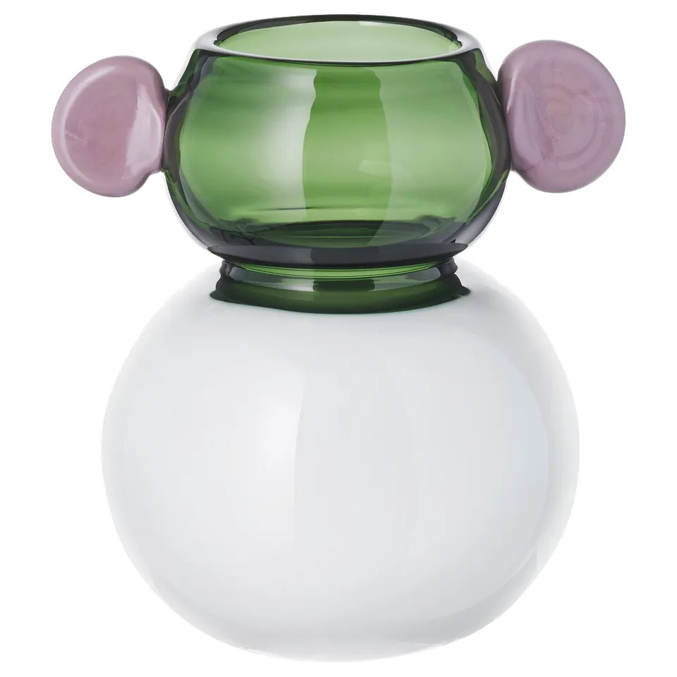IKEA PS 2026 Vase, glass/white/green pink, 15 cm