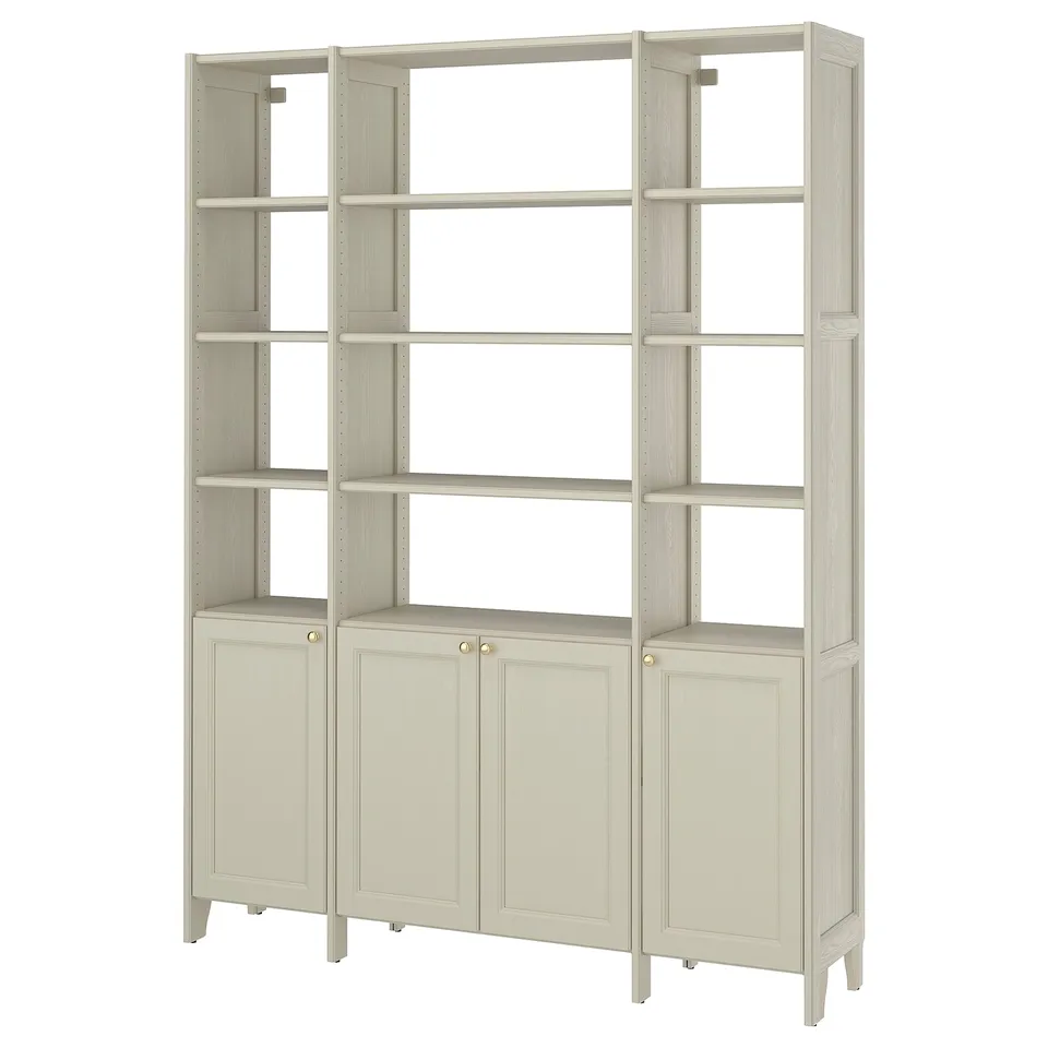 GULDDRAGARE Storage combination, beige/with 4 doors with shelves, 162x37x216 cm