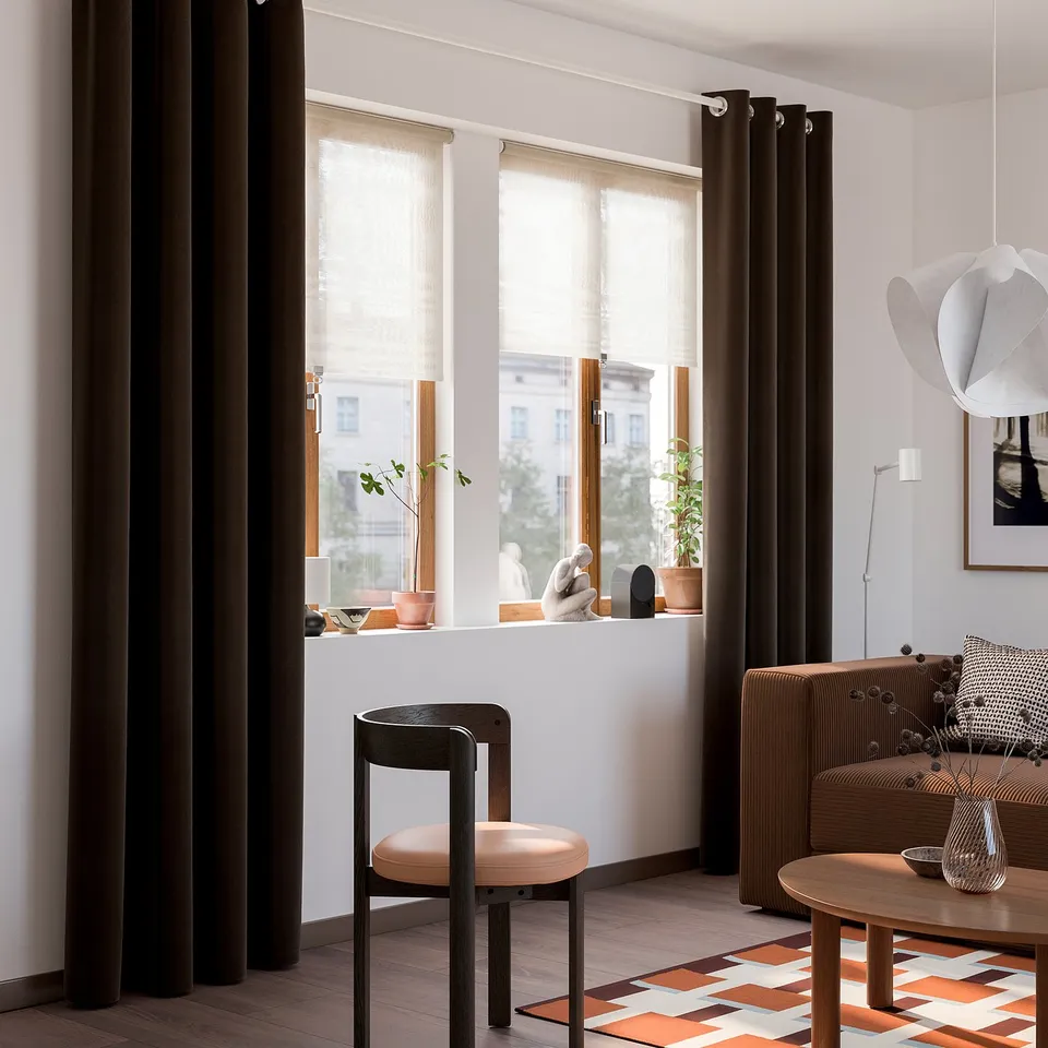 SANELA Curtains, 1 pair, dark brown/with eyelets, 140x300 cm