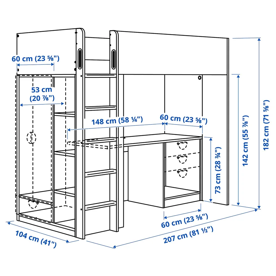 Illustration with measurements for the product: SMÅSTAD.